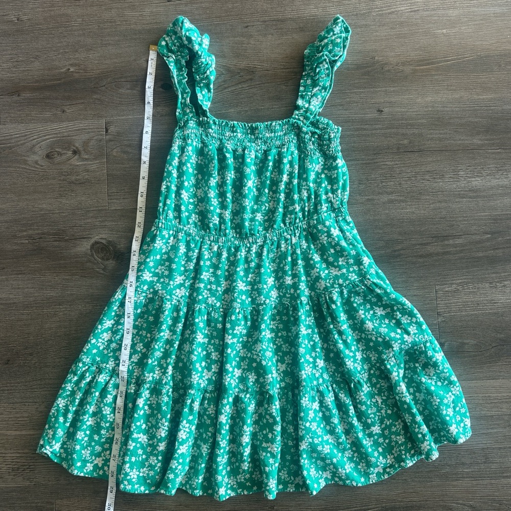 Copper Key Blue and Green Ruffled Smocked Sundress